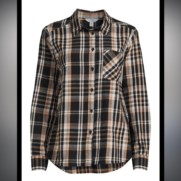 Time and Tru Flannel Shirt black and tan size XXL - Picture 2 of 3